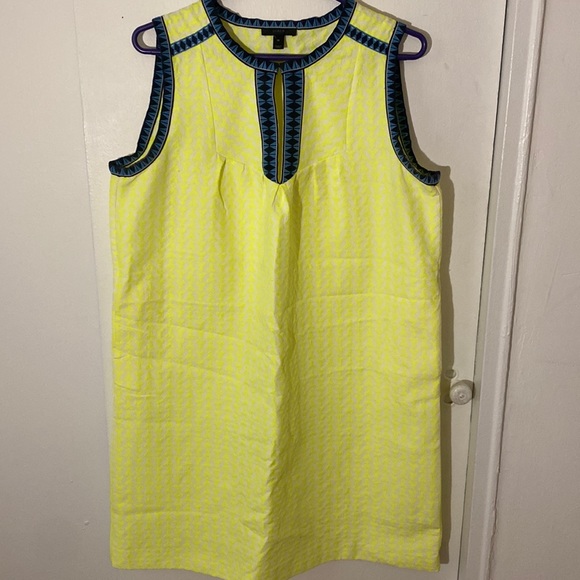 J. Crew neon yellow dress with blue ribbon trim - Picture 1 of 4